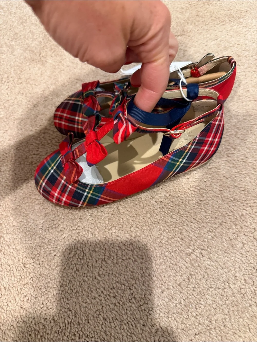 Janie and Jack Red Plaid Mary Jane Flats with Bow